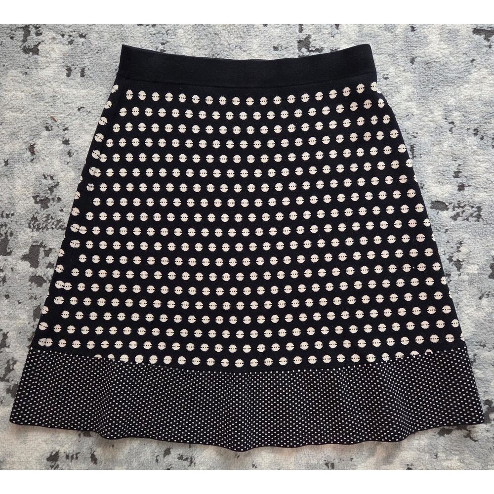 J. McLaughlin Black Cream Polka Dot Skirt Small Preppy Elegant Geometric Comfort